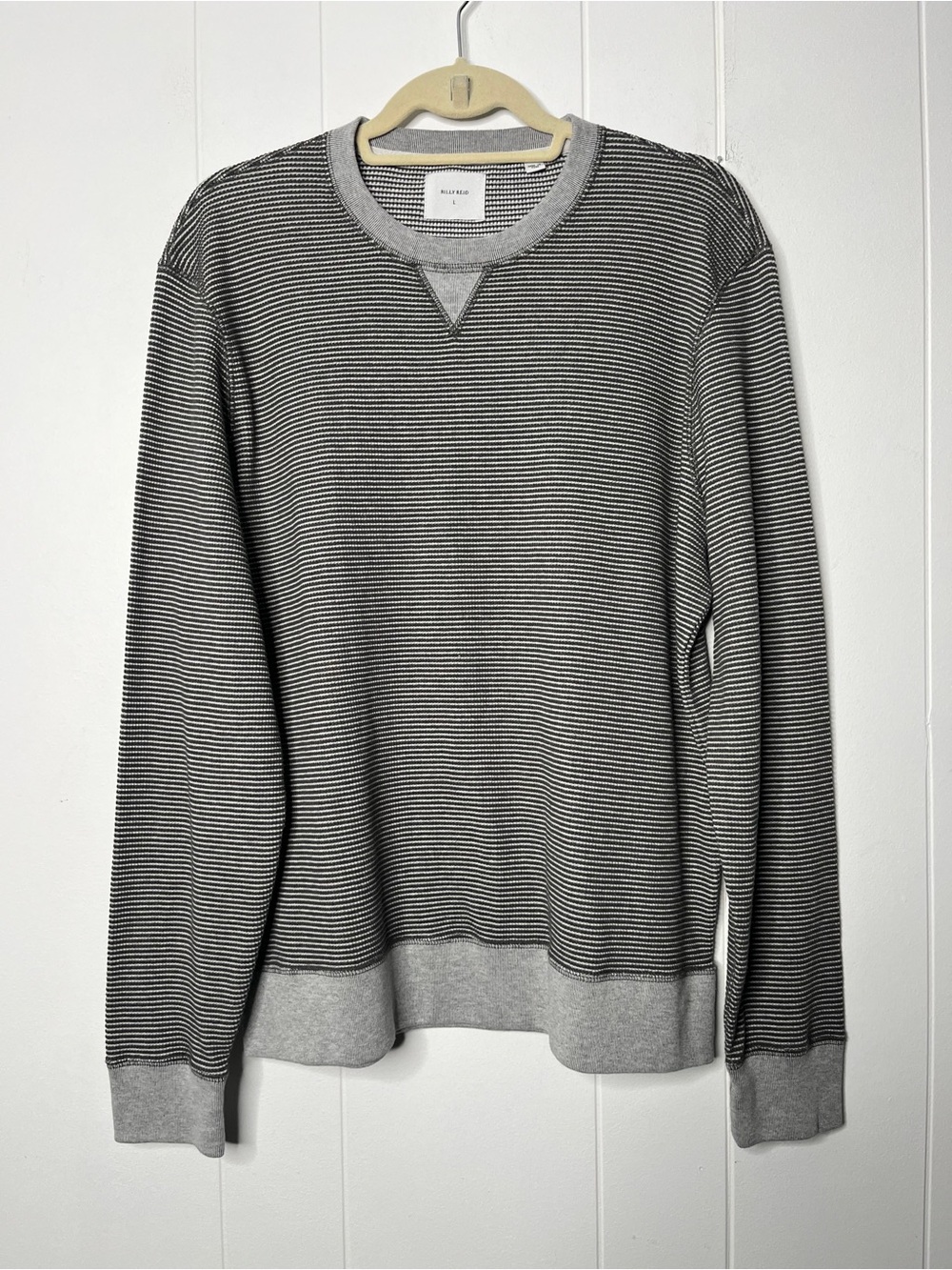 Billy Reid Textured Knit Striped Crewneck Long Sleeve Top - Gray